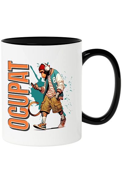 StoryGift Romania Monkey Mug with Head in Phone Busy Text, 330ml, Ceramic with Black Handle, With Handle, STG