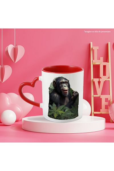 StoryGift Romania Mug with Monkey Holding a Mushroom, Leaves, Jungle, Animals, Ceramic, 330ml, with, with, STG.