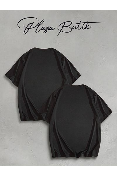 Plaza Butik Teak and Exclamation Mark Printed Double Oversize T-Shirt