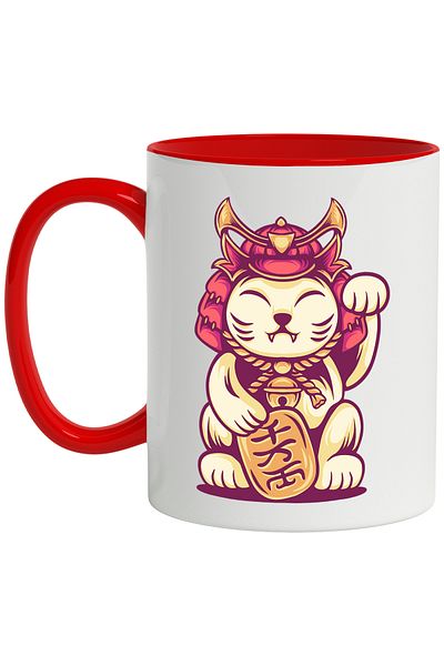 StoryGift Romania Mug With Cat, Bell, Tablet, Helmet, Samurai, Asian, Multicolor 330 ml, Sky, With ,STG