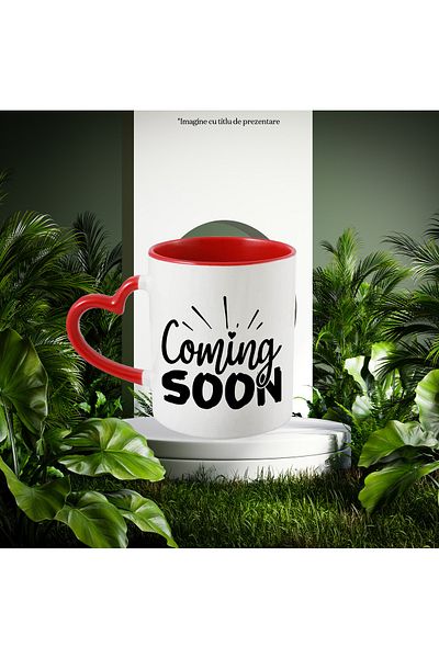 StoryGift Romania Mug with heart and the text in English "Coming soon" - coming soon with Heart Handle, With, STG