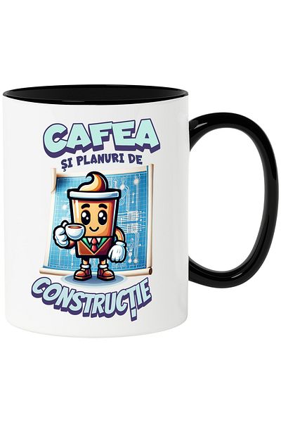 StoryGift Romania Mug Glass Cheerful Architect Message Coffee and Construction Plans, 330ml, Ceramic, With,STG