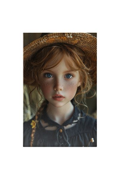 StoryGift Romania Tablou Canvas: Frumusețe De Fată Cu Pistrui Și Ochi Albaștri - Floare Galbenă În Păr Și Pălări