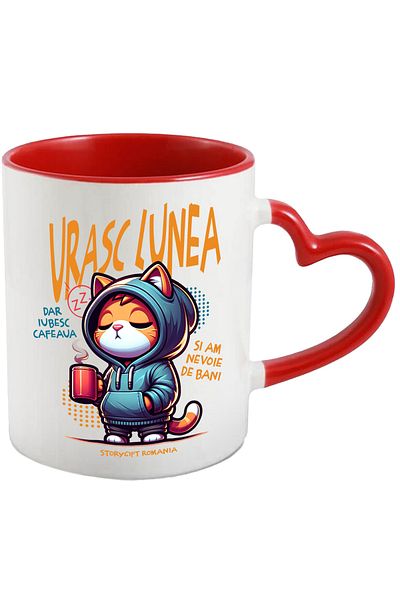 StoryGift Romania Cat Mug with Hoodie and Coffee Mug Funny Text I Hate Mondays Miss I Love Coffee, With ,STG.