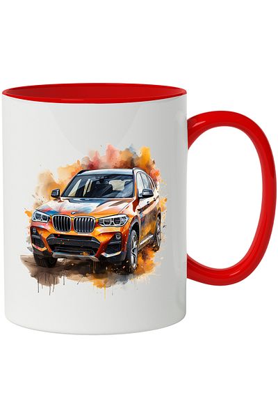 StoryGift Romania Mug With Car, BMW, Water, Watercolor, Paint, Headlights, Multicolor 330 ml, Ceramic, With ,STG