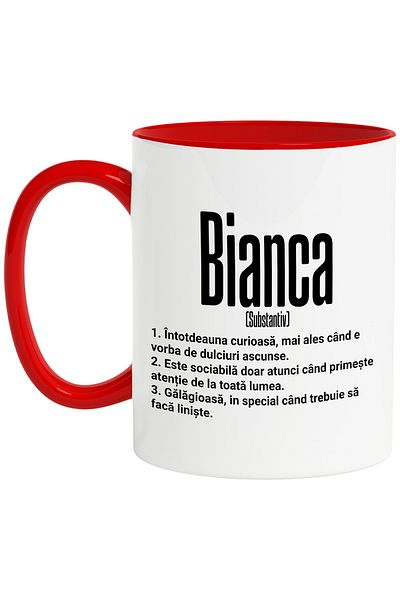 StoryGift Romania Mug With Name Bianca, and Funny Message, Curious, Sociable, Noisy, 330ml,, With ,STG