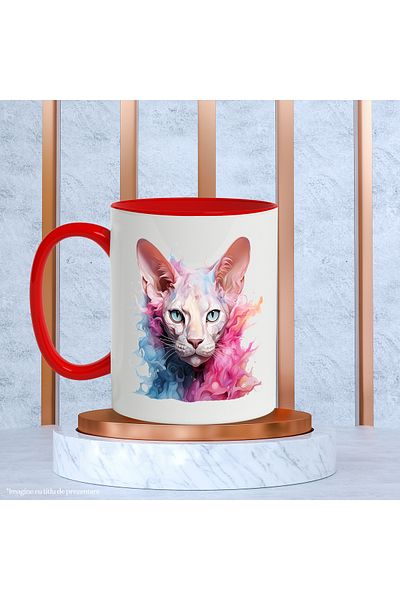 StoryGift Romania Cat Head Mug, Sphynx, Abstract, Paint, Illustration, Multicolor 330 ml, , With ,STG