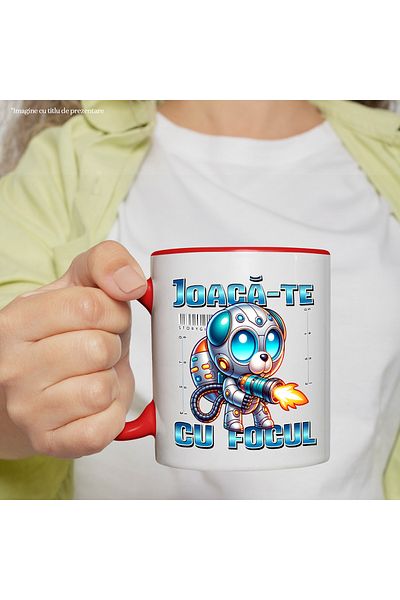 StoryGift Romania Blue robot dog mug with gunPlay with fire, 330ml, Ceramic with Red Handle, With ,STG