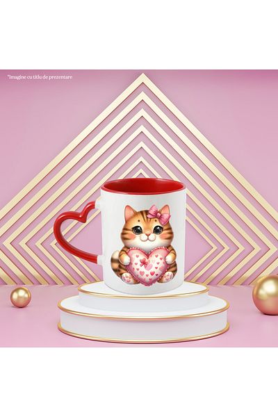 StoryGift Romania Mug with a kitten with orange fur | black stripes | illustration | hold her heart, With ,STG.