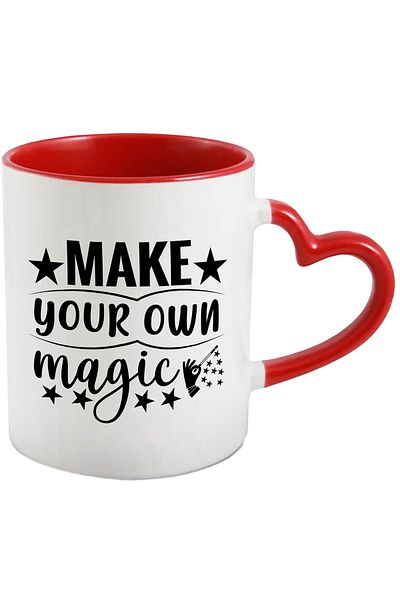 StoryGift Romania Mug with stars and the message "Create your own magic" with Red Heart Handle, With Handle, STG.