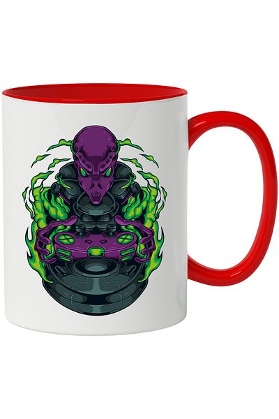 StoryGift Romania Alien Mug, Sci, Fi, Flames, Joystick, Controller, Gaming, Multicolored, With, STG