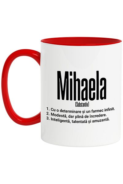 StoryGift Romania Mug With Name Mihaela, and Motivational Message, Determination, Modest, Intelligence, With, STG