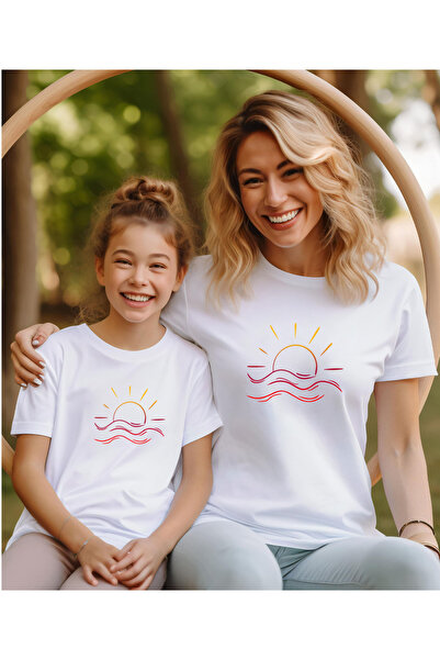 ASELİNDA تي شيرت مطبوع عليه شمس للأم والابنة والأب والابن (إنه منتج واحد، أضف قطعتين إلى السلة للجمع)