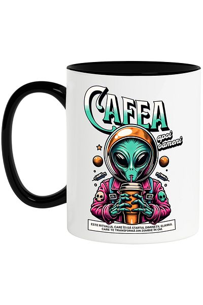 StoryGift Romania Alien mug with coffee cup text coffee then people, 330ml, Ceramic with , With ,STG