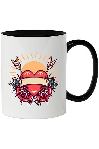 StoryGift Romania Mug With Heart, Sun, Arrows, Ribbon, Roses, Leaves, Multicolor 330 ml, C, With, STG