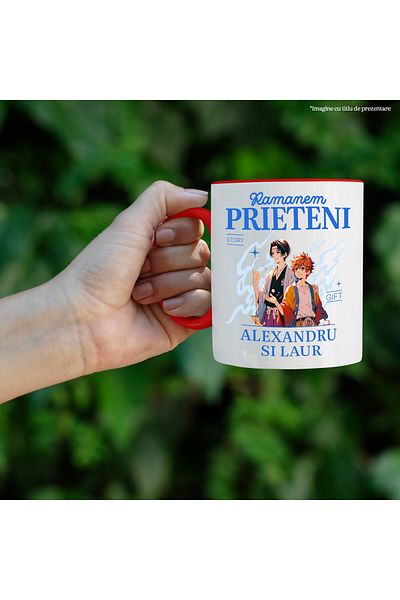 StoryGift Romania Mug with Boys Anime Style Portrait Text Let's Stay Friends Alexandru and Laur, Ceram, With, STG