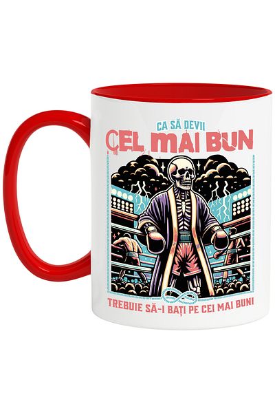 StoryGift Romania Mug Human Skeletons in Boxing Ring Dangerous Sport, 330ml, Ceramic with Red Handle, With M,STG