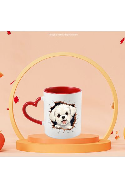 StoryGift Romania Cana Cu Un Catelus Bichon Frise, Caine, Animal De Companie, Ilustratie, Vesel, B, Cu ,stg