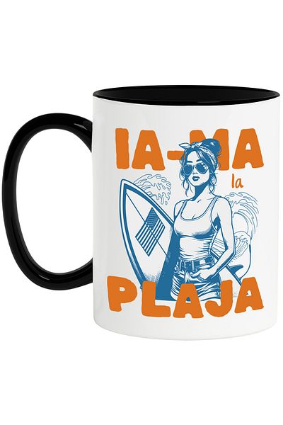 StoryGift Romania Mug take me to the beach girl ready to surf sport board, 330ml, Ceramic with Black Handle, With ,STG