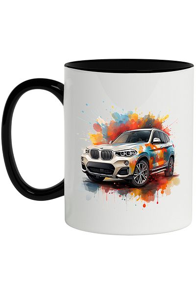 StoryGift Romania Mug With Car, Brand, BMW, Splash, Watercolor, Paint, Multicolor 330 ml, Ceramic, With ,STG
