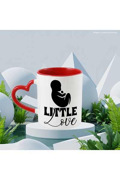 StoryGift Romania Mug with a baby and the text in English "Little love" - ​​care with Red Heart Handle, With ,STG.