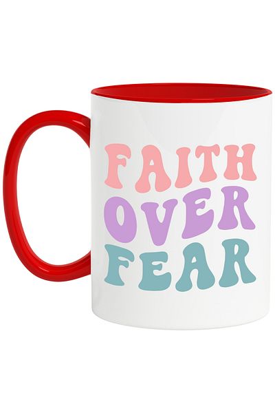 StoryGift Romania Mug with the text in English "Faith over fear" - faith over fear with Red Handle, With ,STG