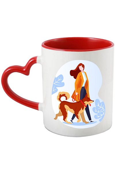 StoryGift Romania Mug With Dog, Walking, Coat, Park, Multicolor 330 ml, Ceramic with Heart Handle, With ,STG
