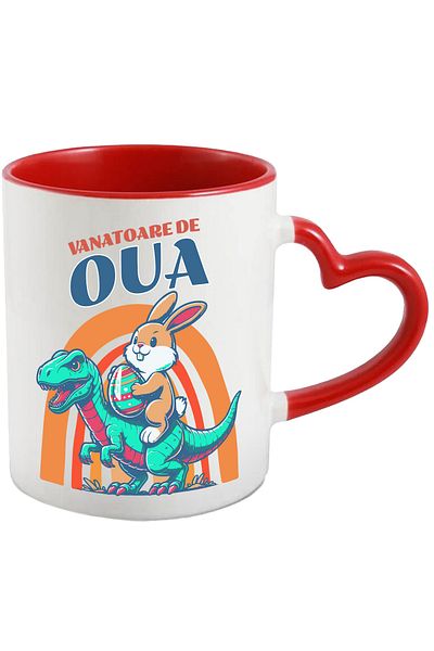 StoryGift Romania Dinosaur and rabbit holiday egg hunt mug, 330ml, Ceramic with Ini Handle, With,STG.