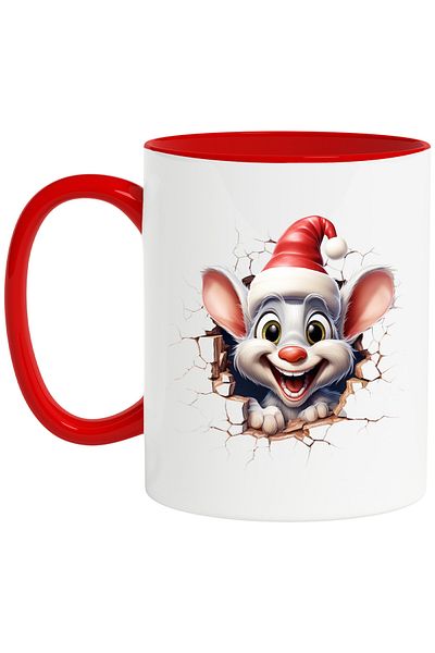 StoryGift Romania Mug with a mouse wearing a Christmas hat | illustration | celebration with what, With ,STG