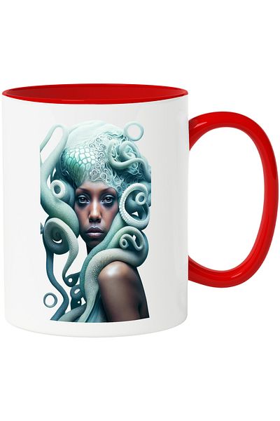 StoryGift Romania Mug with Portrait of Medusa Woman, Woman of Color, Blue Snakes, Mythology, Med, With,STG