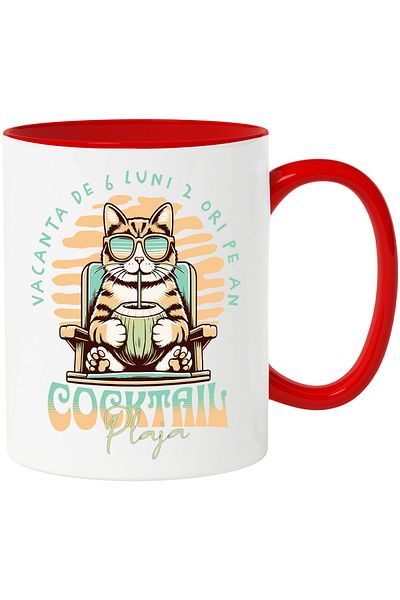 StoryGift Romania Cat on the beach mug animal lovers, 6 month vacation twice a year, 3, With,STG.
