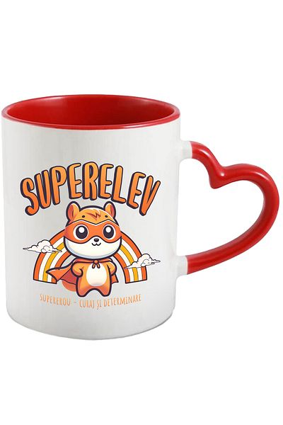 StoryGift Romania Super Student Mug - Superhero, Courage and Determination, 330ml, Ceramic with Heart Handle, With ,STG