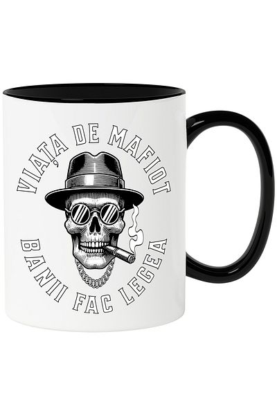 StoryGift Romania Mug Skull with hat and cigar The life of a mobster. Money makes the law, 330ml, Ceramics, With, STG