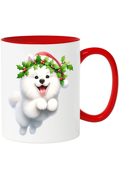 StoryGift Romania Mug with a furry puppy | illustration | white | happy toboggan | Cra hat, Cu, STG