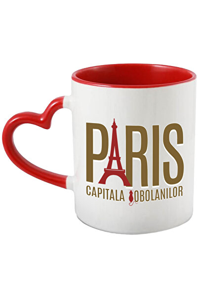 StoryGift Romania Cana Turnul Eiffel Paris Oras Text Capitala Sobolanilor, 330ml, Ceramica cu Mane, Cu ,STG