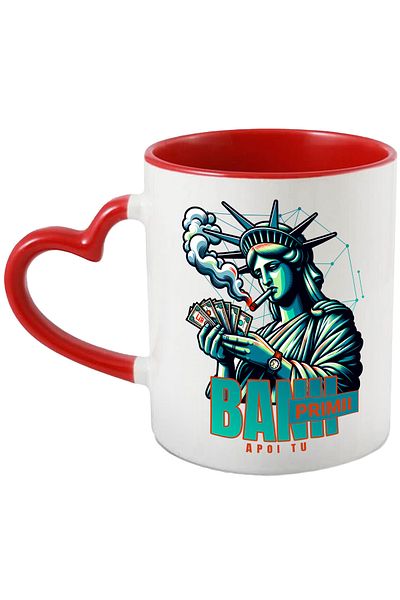 StoryGift Romania Money first then you mug, Statue of Liberty smoking and counting money, 330ml, Ce, Cu, STG.