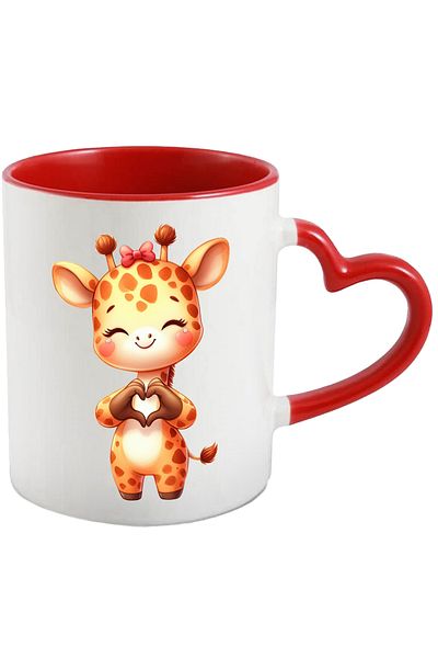 StoryGift Romania Mug with a giraffe making a heart-shaped sign with its hands | illustration | a, Cu,STG.