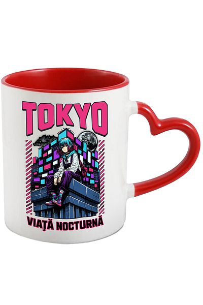 StoryGift Romania Mug Girl On Blocks Full Moon Tokyo. Nightlife, 330ml, Ceramic with Handle, With,STG