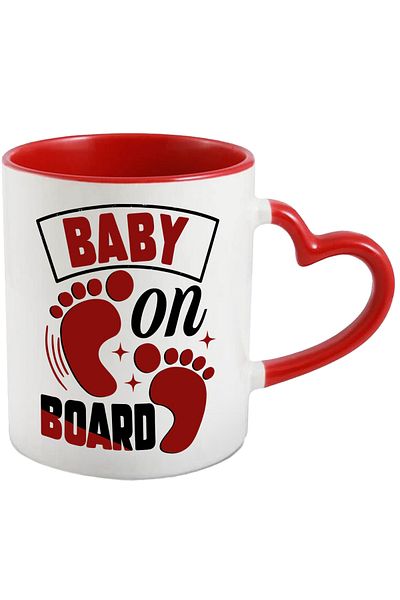 StoryGift Romania Mug with baby footprints and the text "Baby on board" - care, attention with M, Cu, STG.