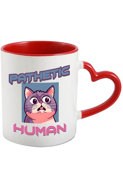 StoryGift Romania Mug with "disgusted" cat with the message "Pathetic human", illustration, man, hates, With,STG