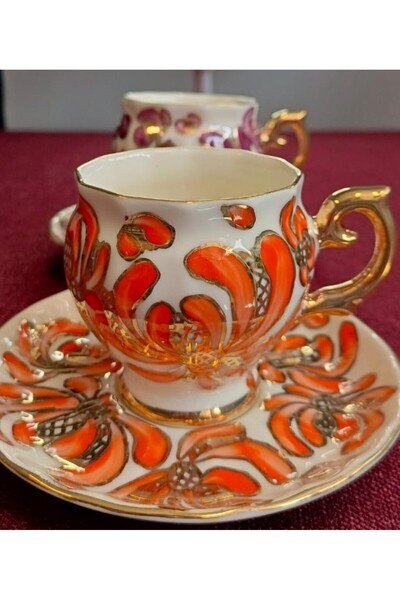 BY.RAYKA PORSELEN El Dekor Anka Porcelain Hand Decor Painting Set of 2 Cups