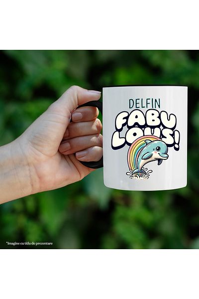 StoryGift Romania Fabulous Dolphin Mug, aquatic animal, children, large, 330ml, Ceramic with Black Handle, With,STG