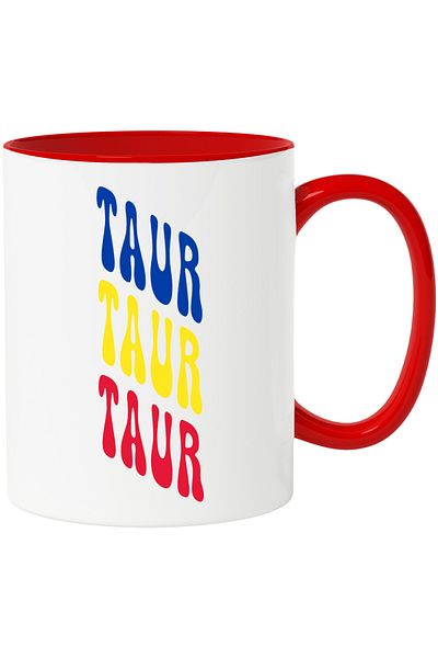 StoryGift Romania Mug The Word Taurus, in the Colors of the Romanian Flag, Red, Yellow, Blue, Text, With ,STG.