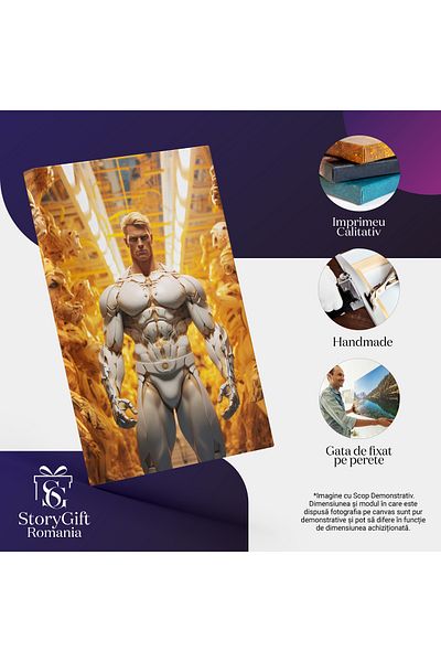 StoryGift Romania Tablou Canvas: Super-erou Musculos În Costum Alb- Eroi Și Desene Animate Pictura Digitala