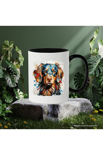 StoryGift Romania Mug With Dog, Mosaic, Geometric, Polka Dots, Abstract, Multicolor 330 ml, Ceramic, With