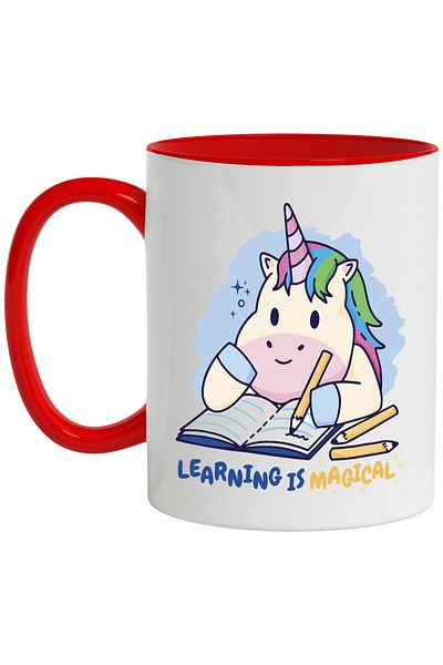 StoryGift Romania Mug With English Message Learning is Magical, Unicorn, Notebook, Pencil, Multicolor, With ,STG
