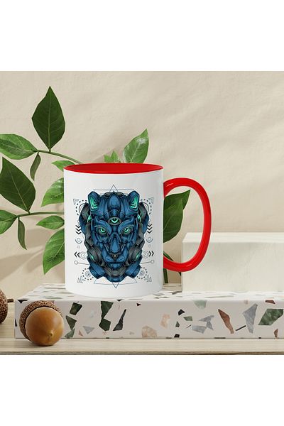 StoryGift Romania Mug With Panther, Monster, Mecha, Robot, Cyber, Sci Fi, Multicolor 330 ml, Ceramics, With ,STG.