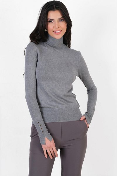Spazio Penry Turtleneck Sleeves Metal Studded Slit Knitwear Smoked