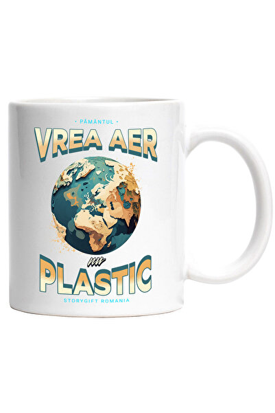 StoryGift Romania Cana pamantul vrea aer nu plastic terra poluare, 330ml, Cer...