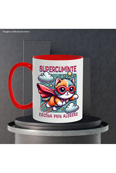 StoryGift Romania Super Good Mug, Superhero, Heroine By Choice, 330ml, Ceramic with Red Handle, With M, STG